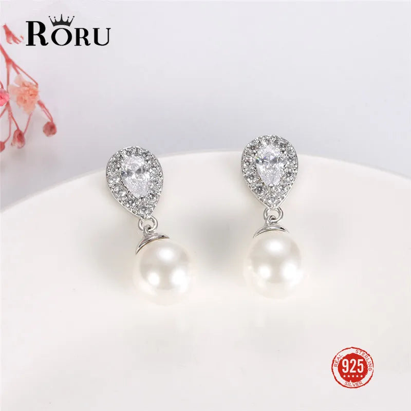 925 Silver Freshwater Pearl Stud Earrings Wedding Jewelry