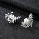 925 Silver CZ Freshwater Pearl Stud Earrings For Women