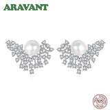 925 Silver CZ Freshwater Pearl Stud Earrings For Women