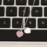 925 Silver Love Necklace Pink Heart-shaped Pendant