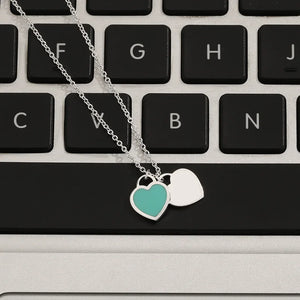 925 Silver Love Necklace Pink Heart-shaped Pendant