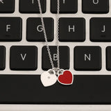 925 Silver Love Necklace Pink Heart-shaped Pendant
