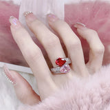 925 Silver Zircon Pink Gemstone Ring for Party Adjustable Reception Jewelry