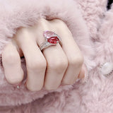 925 Silver Zircon Pink Gemstone Ring for Party Adjustable Reception Jewelry