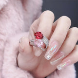 925 Silver Zircon Pink Gemstone Ring for Party Adjustable Reception Jewelry