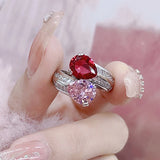 925 Silver Zircon Pink Gemstone Ring for Party Adjustable Reception Jewelry