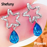 925 Silver Water Drop Stud Earrings Zirconia Star Fine Jewelry