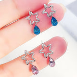 925 Silver Water Drop Stud Earrings Zirconia Star Fine Jewelry