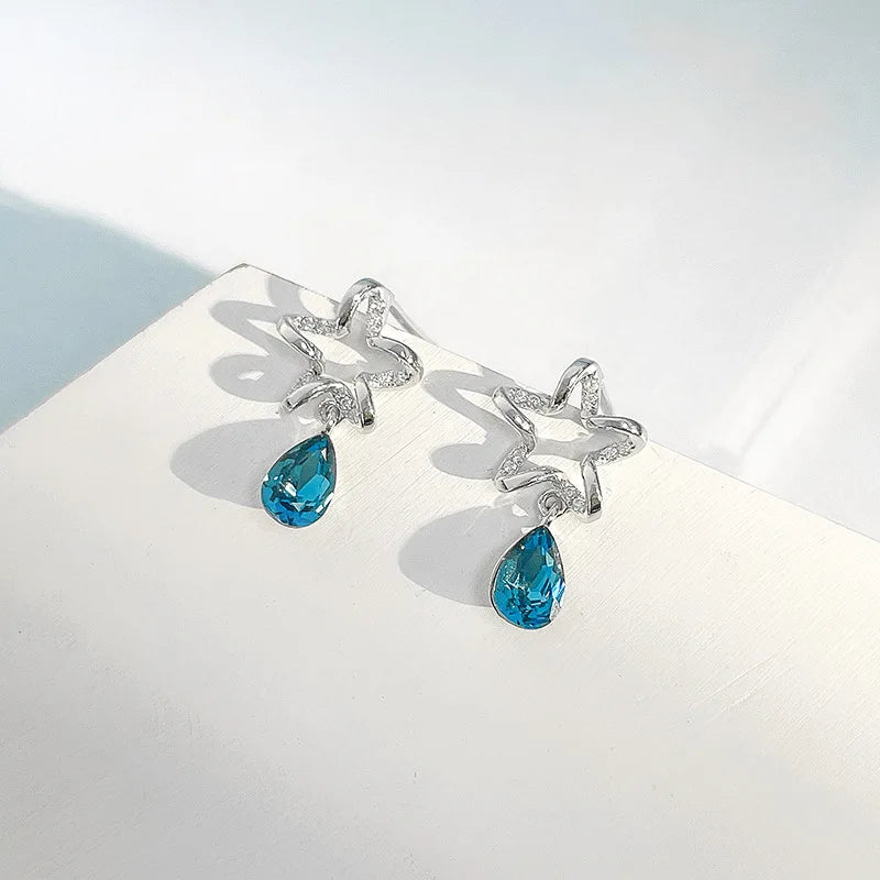 925 Silver Water Drop Stud Earrings Zirconia Star Fine Jewelry