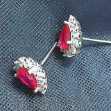 925 Silver Water Drop Stud Earrings Red Clear Zirconia Fine Jewelry