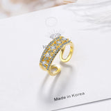 925 Sterling Silver Zirconia Double Layer Ring Women Adjustable