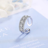 925 Sterling Silver Zirconia Double Layer Ring Women Adjustable