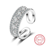925 Sterling Silver Zirconia Double Layer Ring Women Adjustable