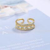 925 Sterling Silver Zirconia Double Layer Ring Women Adjustable