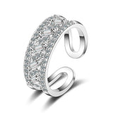 925 Sterling Silver Zirconia Double Layer Ring Women Adjustable
