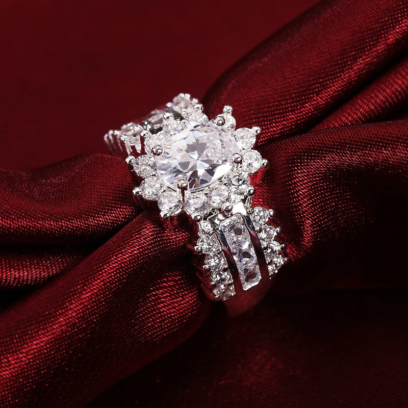 925 Sterling Silver Crystal Heart Rings For Women