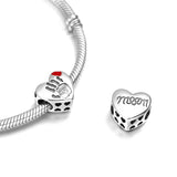 925 Sterling Silver MOM Red Heart Charms Bracelet Gift