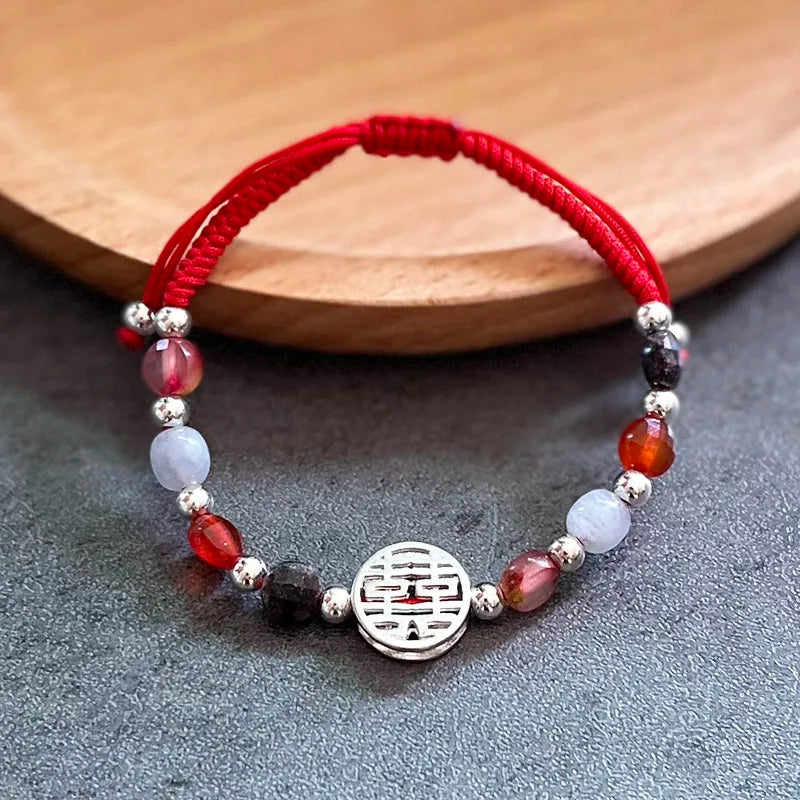 925 Silver MY WEDDING Charm Bracelets Multicolor Double Happiness