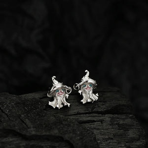 925 Silver Ghost Hat Stud Earrings for Women
