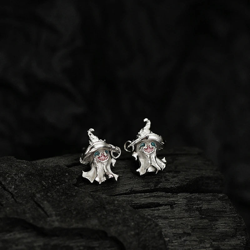 925 Silver Ghost Hat Stud Earrings for Women