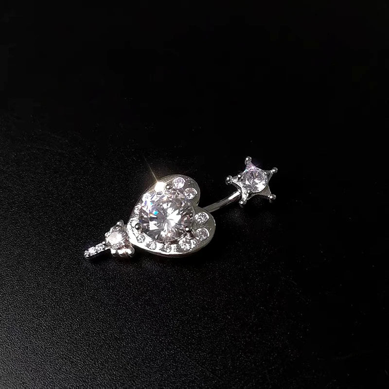 925 Silver Magic Wand Navel Piercing Belly Button Ring Women Jewelry