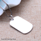 925 Silver Male Big Pendant Smooth Flat Bullion Punk Necklace