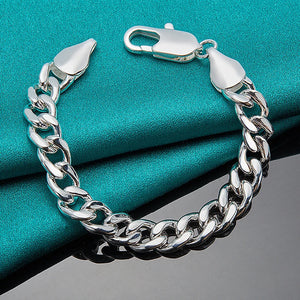 925 Sterling Silver Male Bracelet 10mm Width Party Bracelet for Man Boy Fine