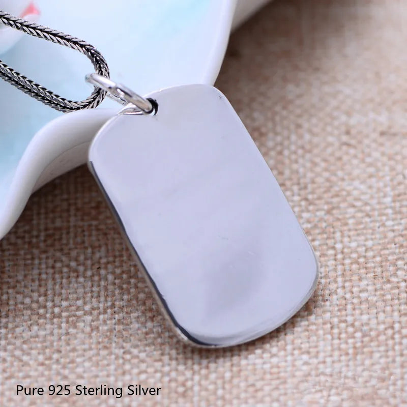 925 Sterling Silver Blank Tag Pendant Necklace Unisex Rock Hiphop