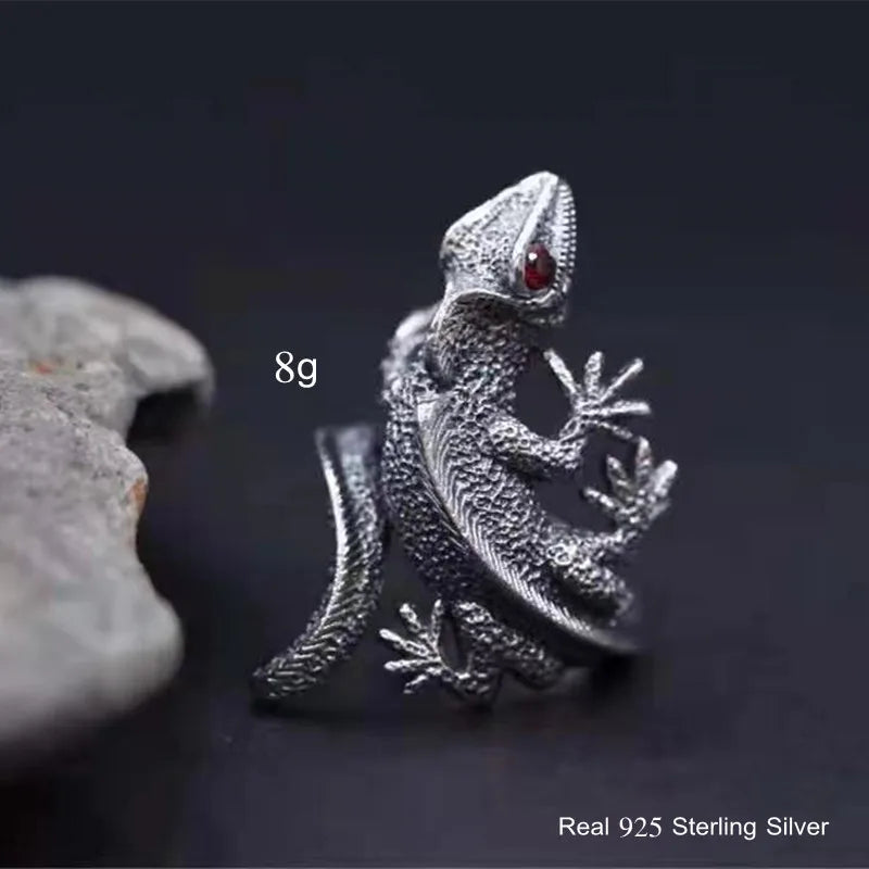 925 Silver Lizard Rock Punk Ring Men Women Jewelry