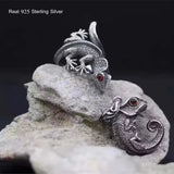 925 Silver Lizard Rock Punk Ring Men Women Jewelry