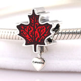 925 Silver Maple Leaf Love Canada Dangle Charm Beads Pendant