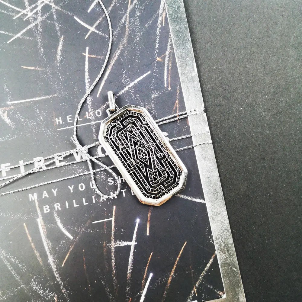 925 Silver Maze Dog Tag Pendant Street Style Jewelry Gift