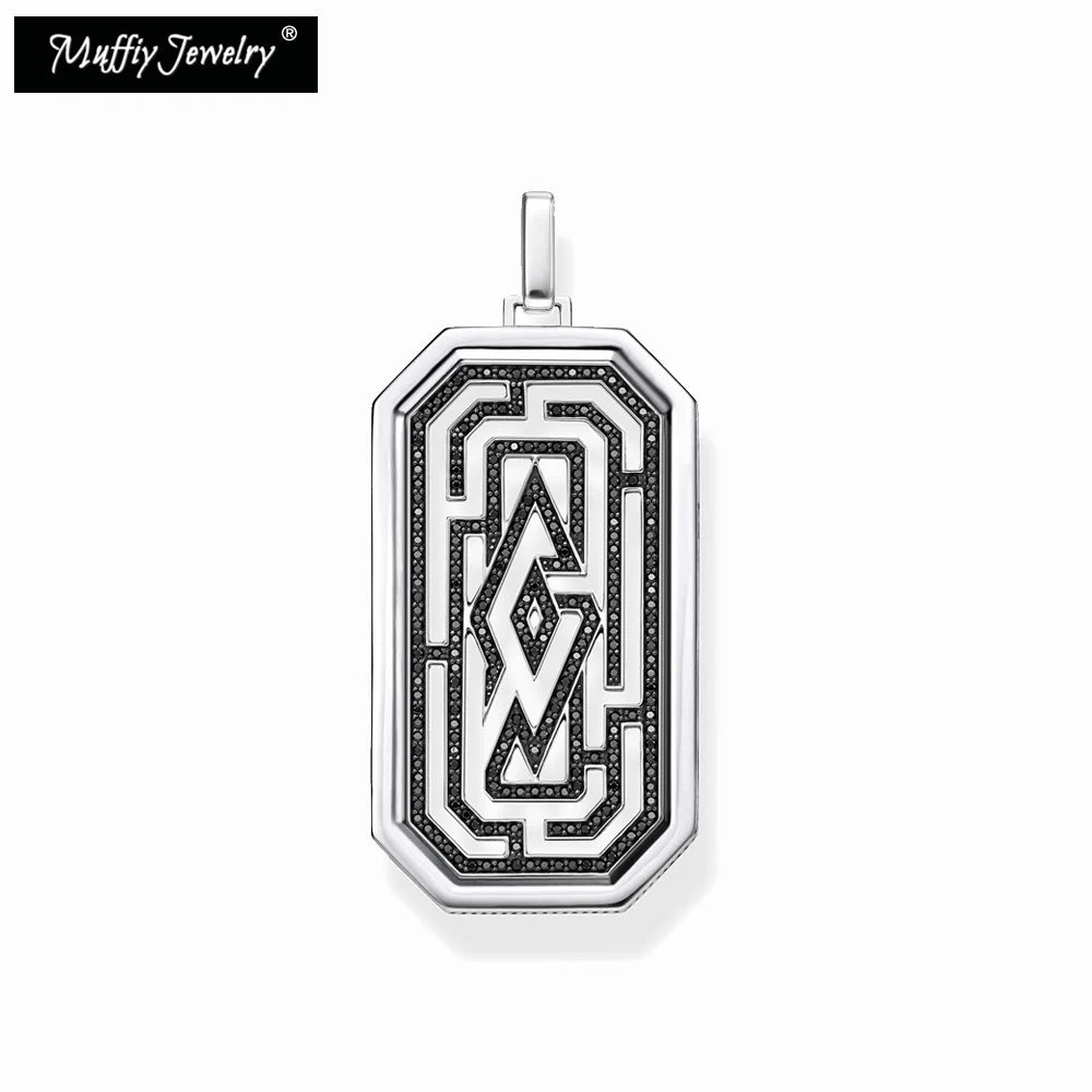 925 Silver Maze Dog Tag Pendant Street Style Jewelry Gift