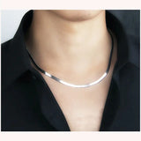 925 Sterling Silver Men Necklace Flat Thin Snake Chain 3-4mm Unisex