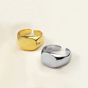 925 Silver Men Ring Square Signet Resizable Wedding Band Engrave Jewelry