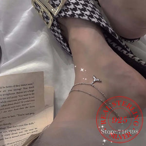 925 Silver Mermaid Charm Pendant Anklet Layer Chain Party Jewelry