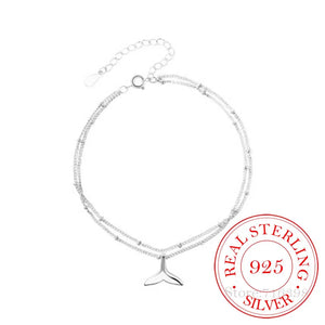 925 Silver Mermaid Charm Pendant Anklet Layer Chain Party Jewelry