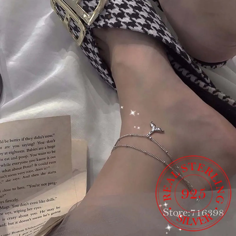 925 Silver Mermaid Charm Pendant Anklet Layer Chain Party Jewelry