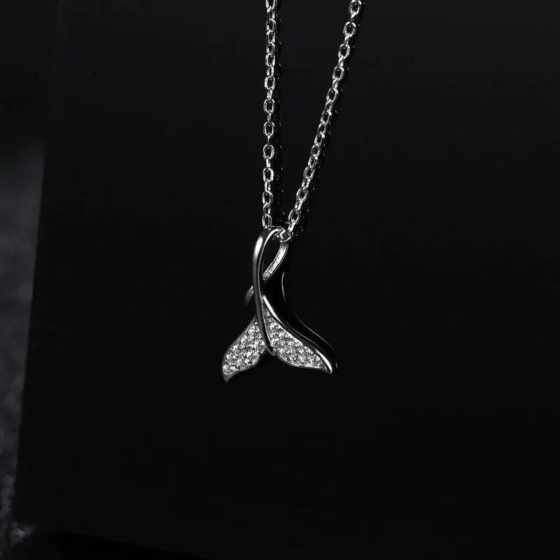 925 Silver Mermaid Fish Tail Clavicle Chain Necklace Women Charm Dress Jewelry