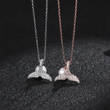 925 Silver Mermaid Fish Tail Pearl Clavicle Chain Necklace Women Jewelry
