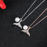 925 Silver Mermaid Fish Tail Pearl Clavicle Chain Necklace Women Jewelry