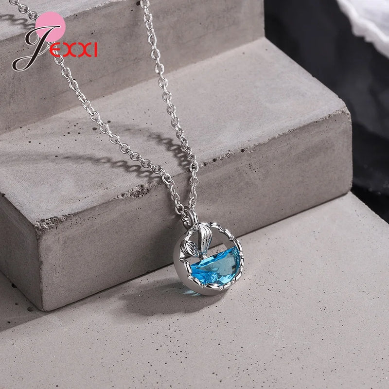 925 Silver Mermaid Necklace Ocean Pendant Women Jewelry Wedding