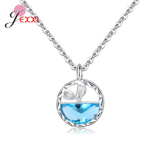 925 Silver Mermaid Necklace Ocean Pendant Women Jewelry Wedding