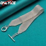 925 Silver Mesh Braided Bar Round Buckle Bracelet Glam Party Wedding Jewelry