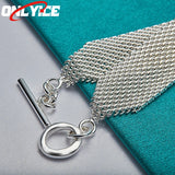 925 Silver Mesh Braided Bar Round Buckle Bracelet Glam Party Wedding Jewelry