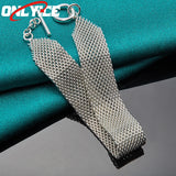 925 Silver Mesh Braided Bar Round Buckle Bracelet Glam Party Wedding Jewelry