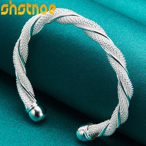 925 Silver Mesh Wide Braided Bangle for Women