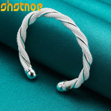 925 Silver Mesh Wide Braided Bangle for Women