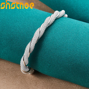 925 Silver Mesh Wide Braided Bangle for Women