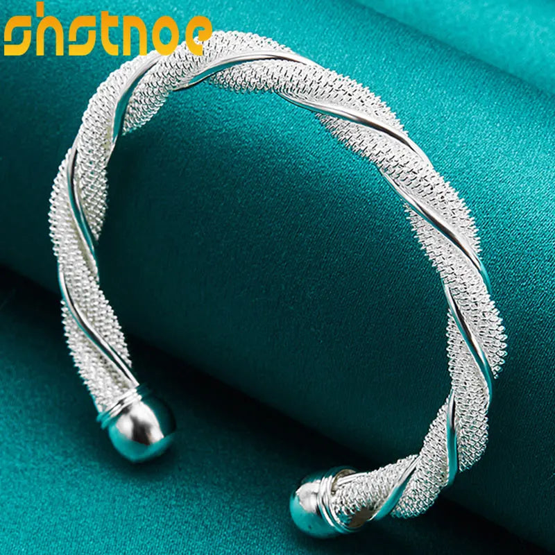 925 Silver Mesh Wide Braided Bangle for Women